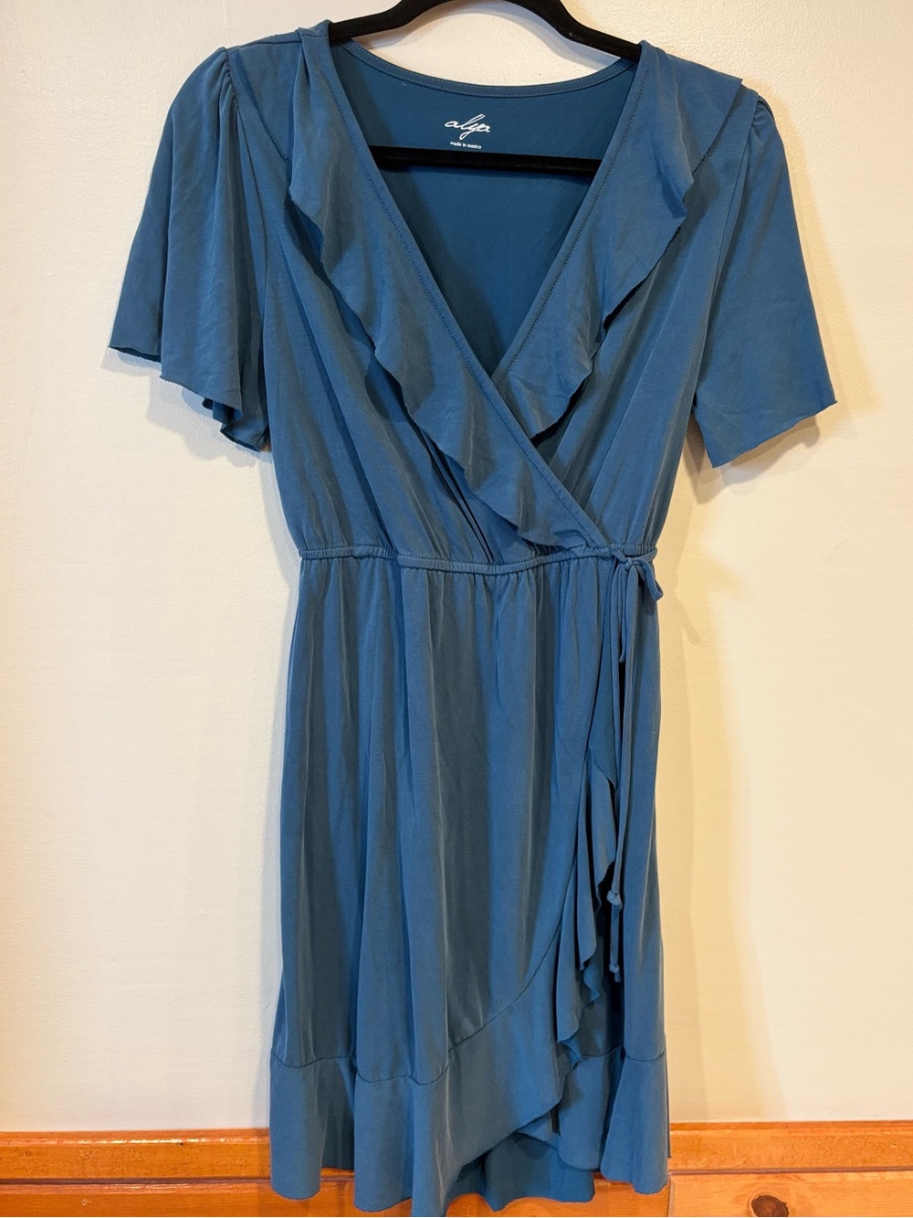 Francesca's Collection Ayla Blue Ruffle Wrap Mini Flutter Dress Women's Small